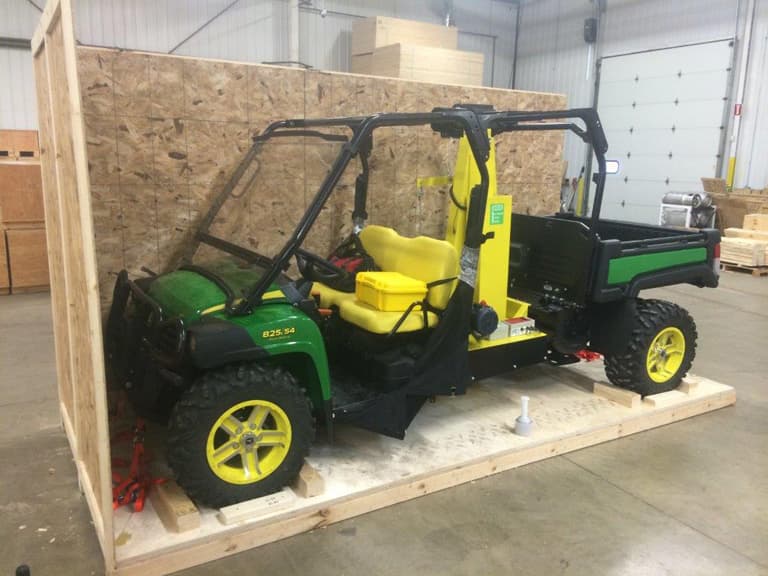 Large equipment braced inside a custom wood crate